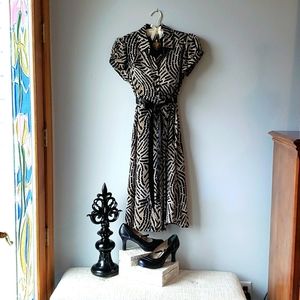 Dress Barn Short Sleeve Black, Beige print long dress size 6